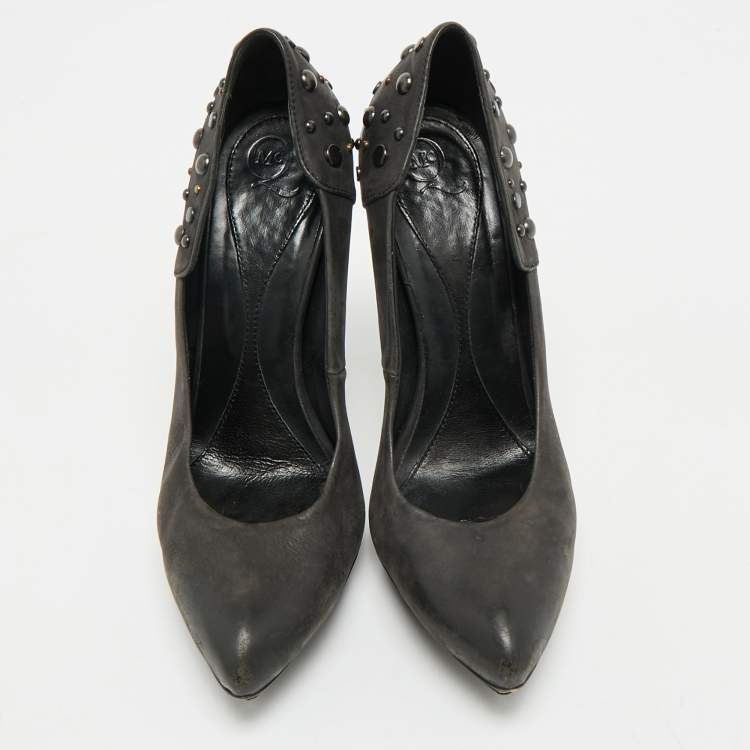 Pre Owned Alexander McQueen Black Leather Studded Platform Pumps Size 40
