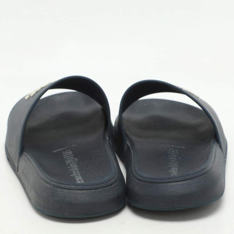 Pre Owned Alexander McQueen Navy Blue Rubber Flat Slides Size 37