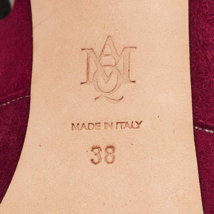 Pre Owned Alexander McQueen Burgundy Cut Out Suede Studded Ankle Booties Size 38