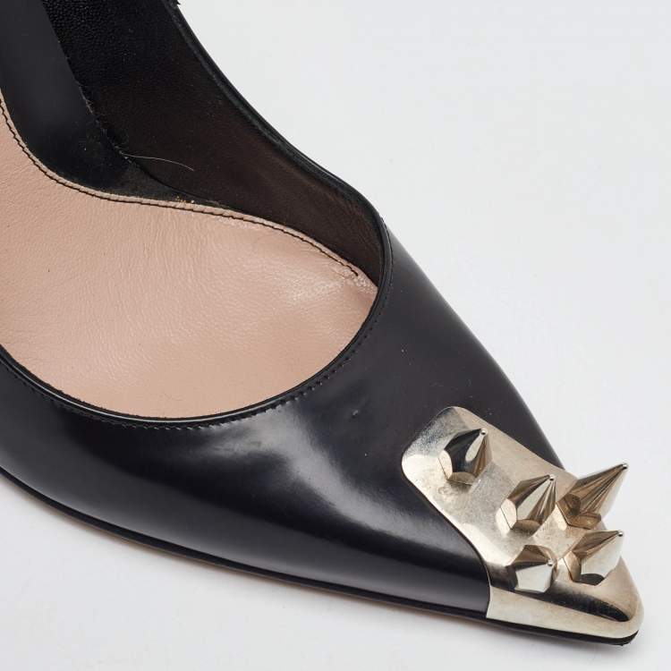Pre Owned Alexander McQueen Black Leather Spike Pointed Toe Pumps Size 36