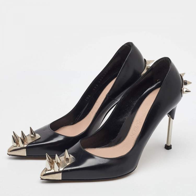 Pre Owned Alexander McQueen Black Leather Spike Pointed Toe Pumps Size 36