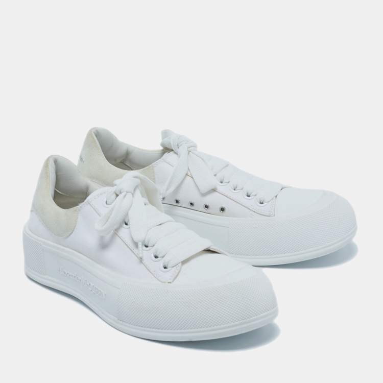 Pre Owned Alexander McQueen White Canvas and Suede Deck Plimsoll Lace Up Sneakers Size 38