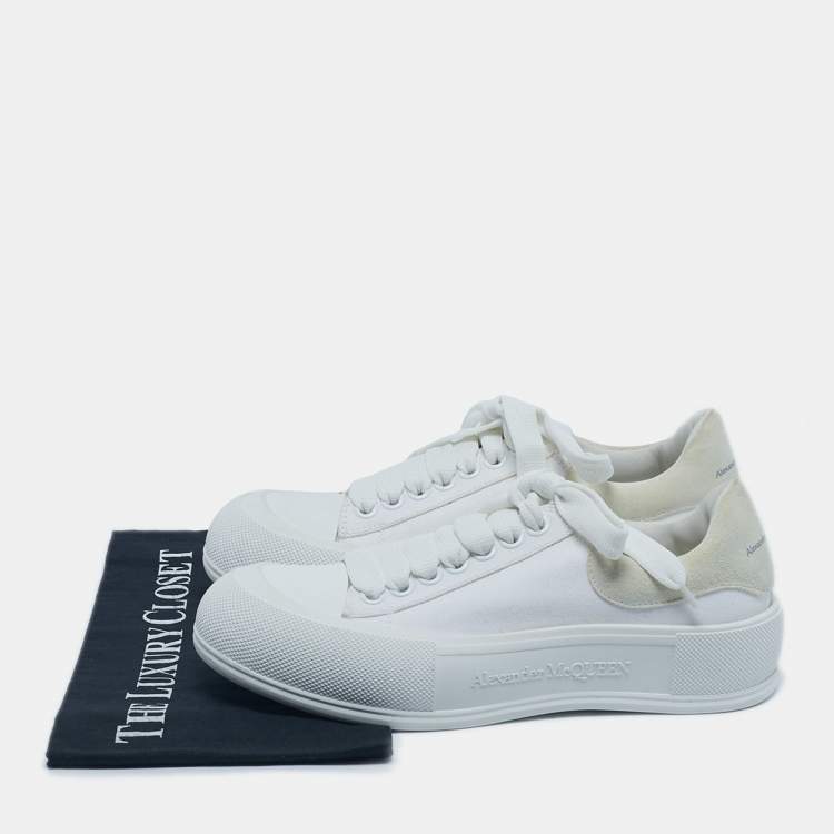 Pre Owned Alexander McQueen White Canvas and Suede Deck Plimsoll Lace Up Sneakers Size 38