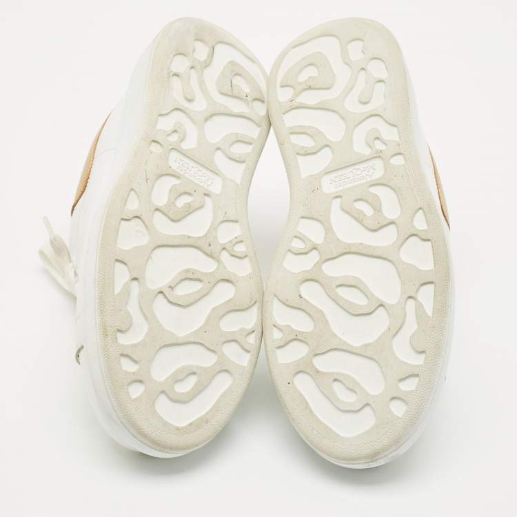 Pre Owned Alexander McQueen White/Gold Leather Oversized Sneakers Size 37.5