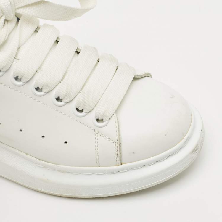 Pre Owned Alexander McQueen White/Gold Leather Oversized Sneakers Size 37.5