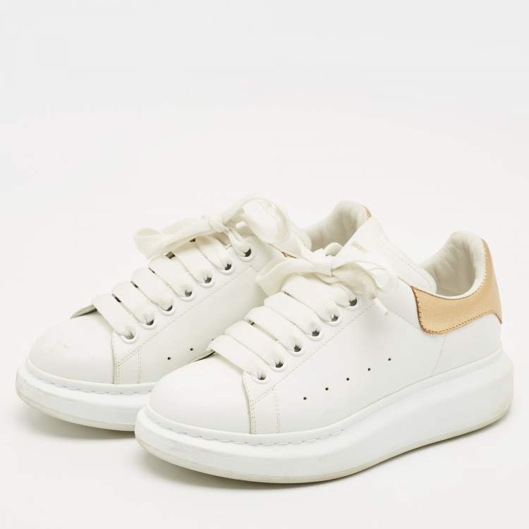 Pre Owned Alexander McQueen White/Gold Leather Oversized Sneakers Size 37.5
