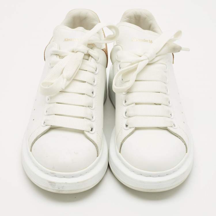 Pre Owned Alexander McQueen White/Gold Leather Oversized Sneakers Size 37.5