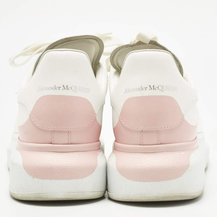 Pre Owned Alexander McQueen White/Pink Leather Oversized Sneakers Size 38.5