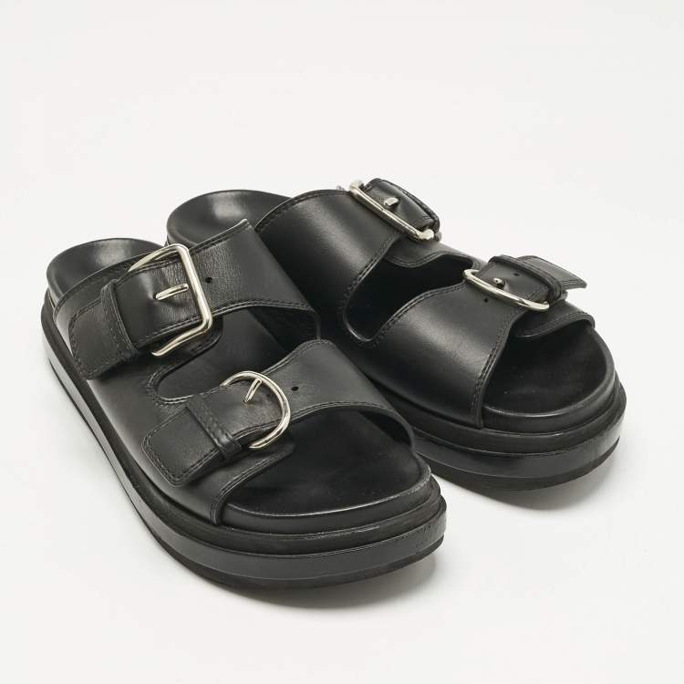 Pre Owned Alexander McQueen Black Leather Hybrid Slide Sandals Size 41