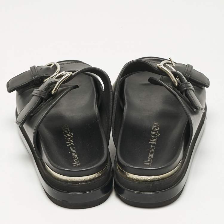 Pre Owned Alexander McQueen Black Leather Hybrid Slide Sandals Size 41