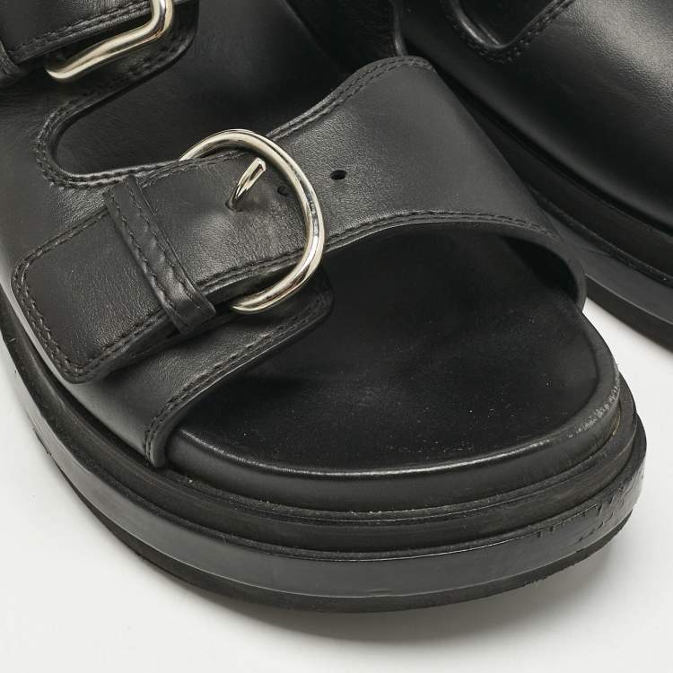 Pre Owned Alexander McQueen Black Leather Hybrid Slide Sandals Size 41