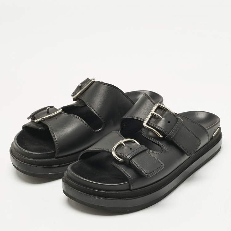 Pre Owned Alexander McQueen Black Leather Hybrid Slide Sandals Size 41