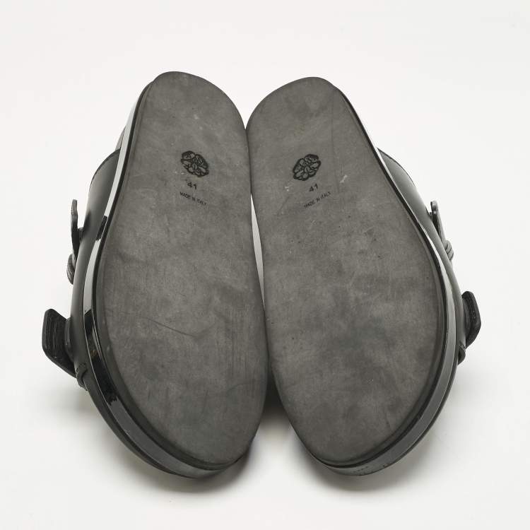 Pre Owned Alexander McQueen Black Leather Hybrid Slide Sandals Size 41