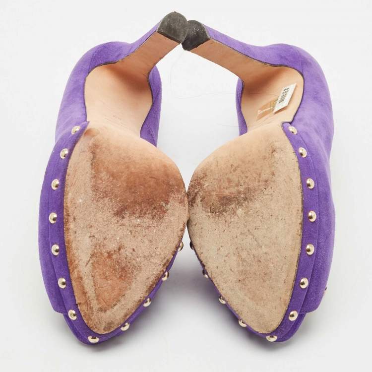Pre Owned Alexander McQueen Purple Suede Skull Peep Toe Pumps Size 40