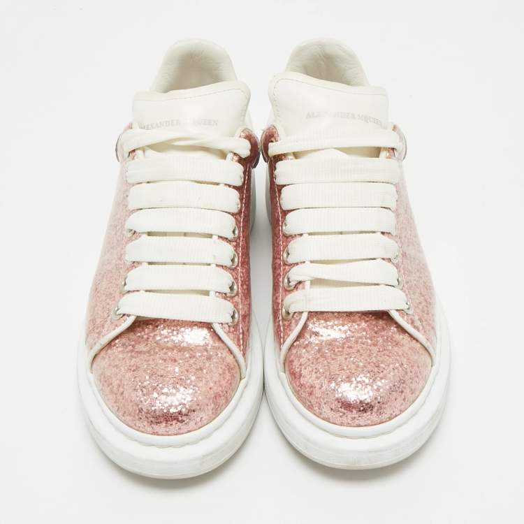 Pre Owned Alexander McQueen Pink/White PVC And Glitter Oversized Lace Up Sneakers Size 36.5