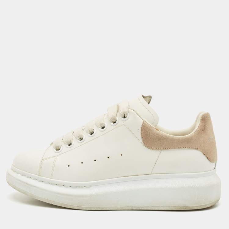 Pre Owned Alexander McQueen White/Beige Leather and Suede Oversized Sneakers Size 37.5