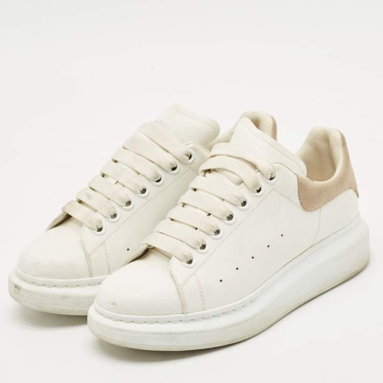 Pre Owned Alexander McQueen White/Beige Leather and Suede Oversized Sneakers Size 37.5