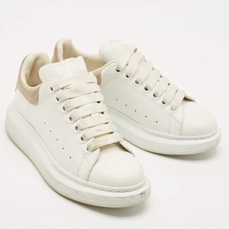 Pre Owned Alexander McQueen White/Beige Leather and Suede Oversized Sneakers Size 37.5