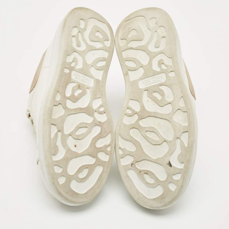 Pre Owned Alexander McQueen White/Beige Leather and Suede Oversized Sneakers Size 37.5