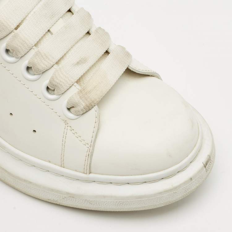 Pre Owned Alexander McQueen White/Beige Leather and Suede Oversized Sneakers Size 37.5
