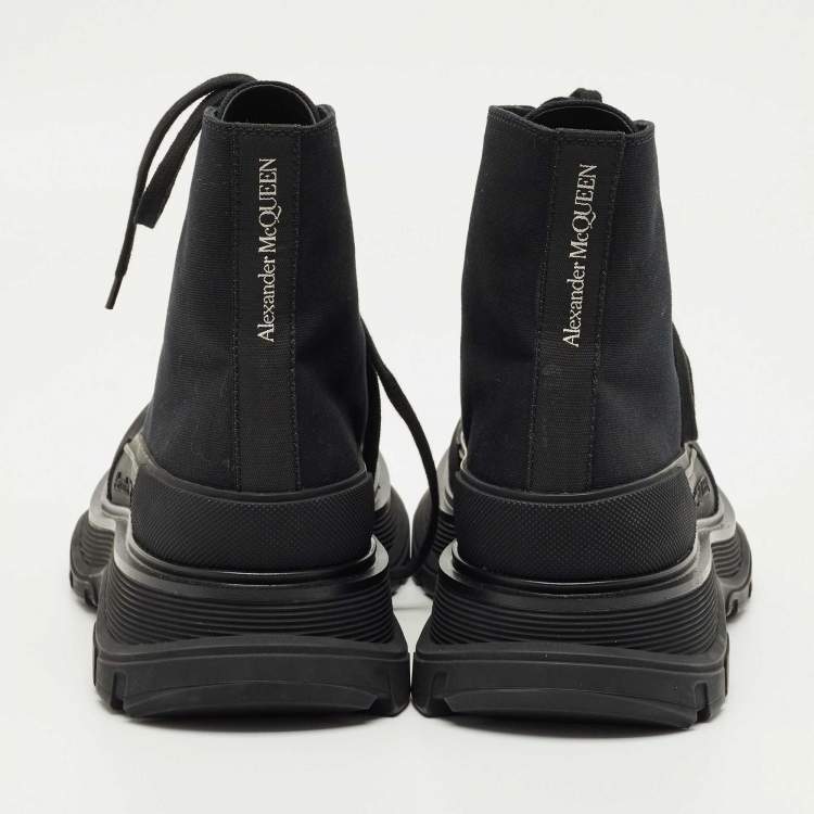 Pre Owned Alexander McQueen Black Fabric and Rubber Tread Slick High Top Sneakers Size 39