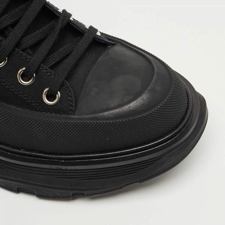 Pre Owned Alexander McQueen Black Fabric and Rubber Tread Slick High Top Sneakers Size 39