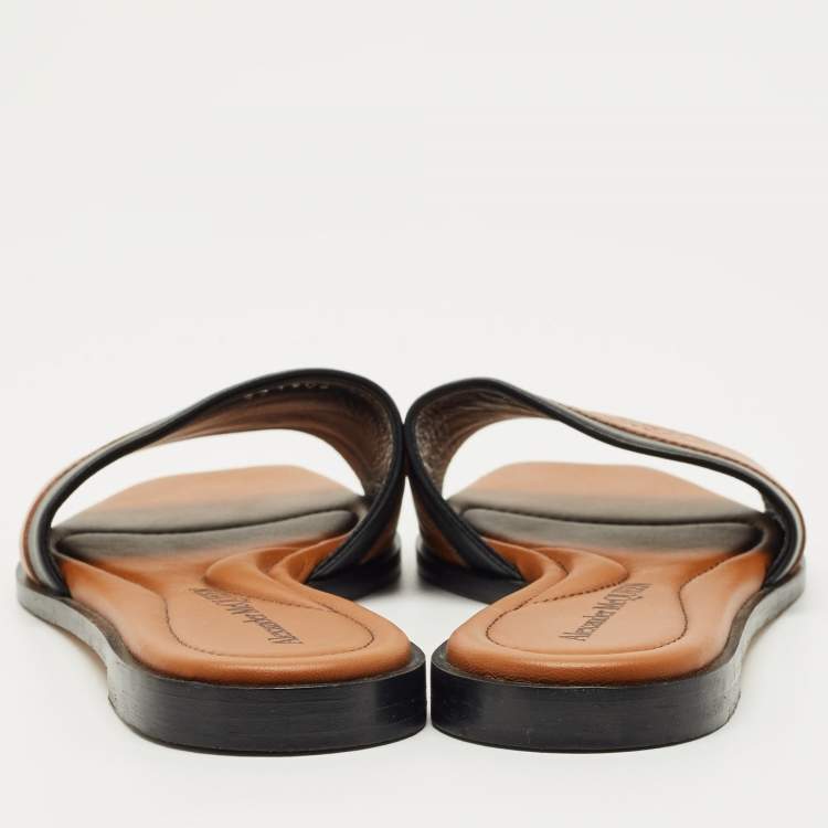 Pre Owned Alexander McQueen Brown/Black Leather Flats Slide Size 36