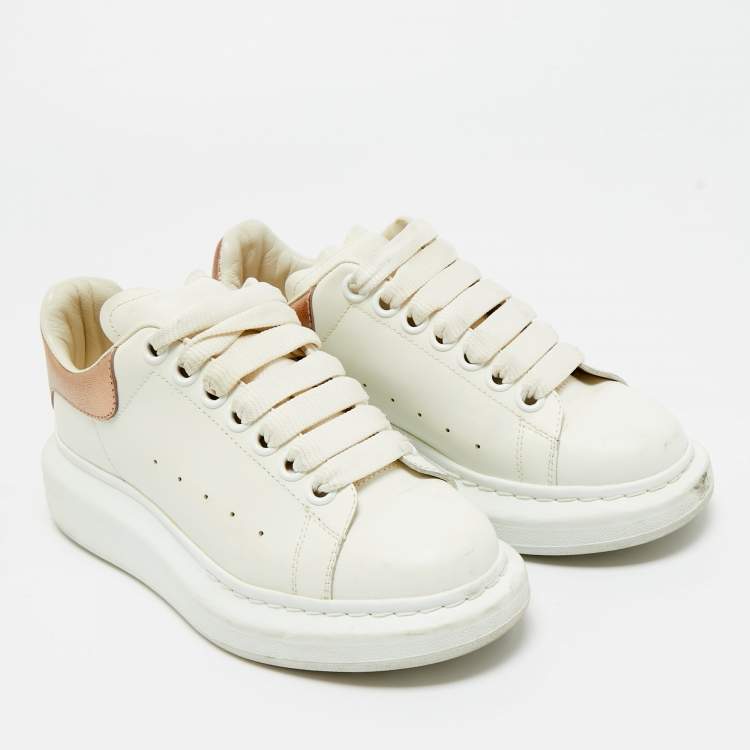 Pre Owned Alexander McQueen White/Gold Leather Oversized Sneakers Size 34.5
