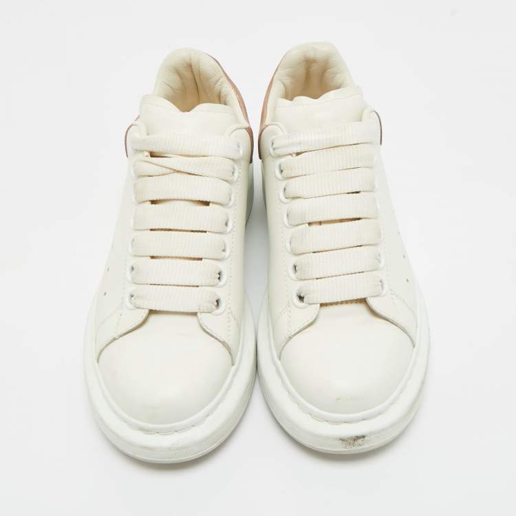 Pre Owned Alexander McQueen White/Gold Leather Oversized Sneakers Size 34.5