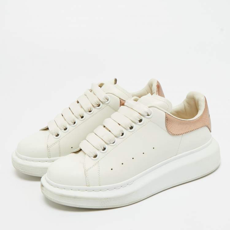 Pre Owned Alexander McQueen White/Gold Leather Oversized Sneakers Size 34.5