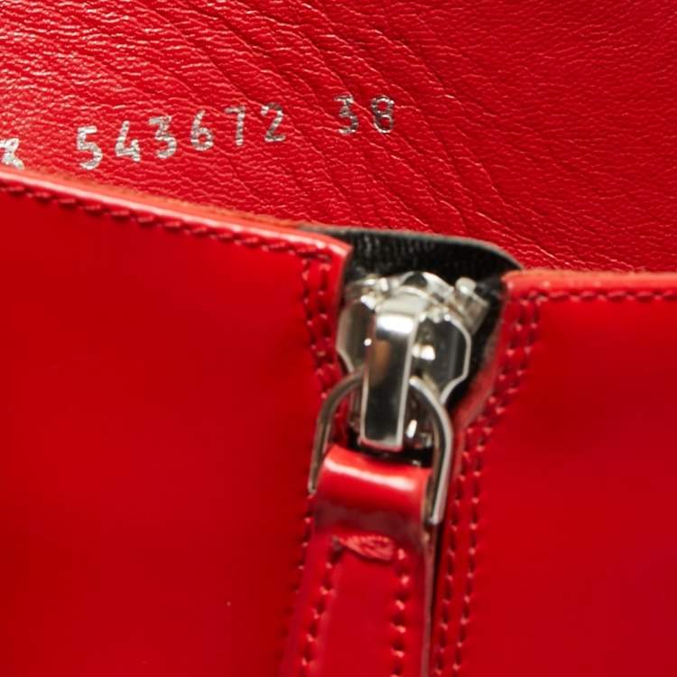 Pre Owned Alexander McQueen Red/Black Patent Leather Hybrid  Calf Length Boots Size 38