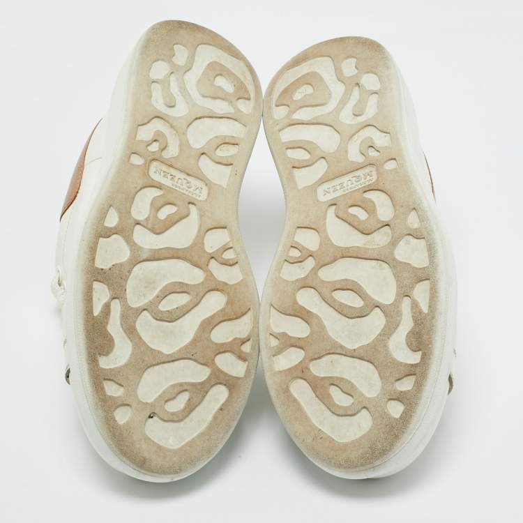Pre Owned Alexander McQueen White/Metallic Leather Oversized Sneakers Size 38.5
