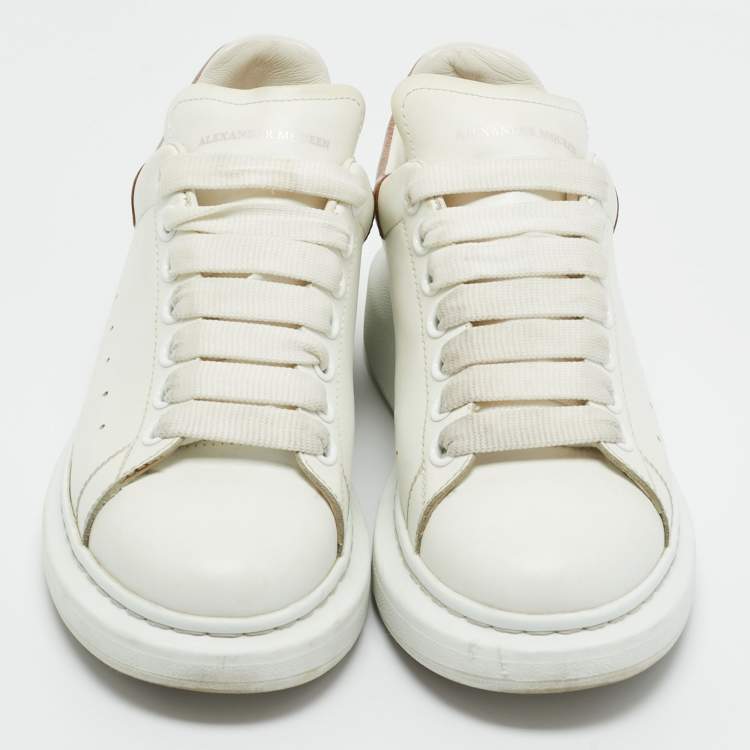 Pre Owned Alexander McQueen White/Metallic Leather Oversized Sneakers Size 38.5