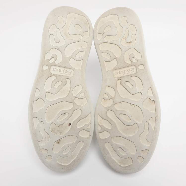 Pre Owned Alexander McQueen White Leather And Taupe Suede Oversized Velcro Strap Sneakers Size 38