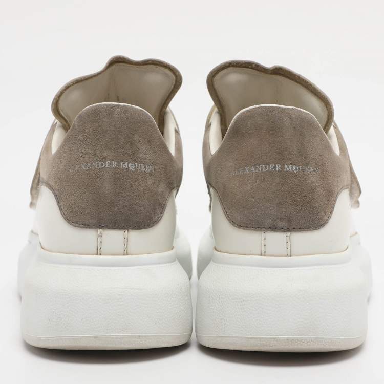 Pre Owned Alexander McQueen White Leather And Taupe Suede Oversized Velcro Strap Sneakers Size 38
