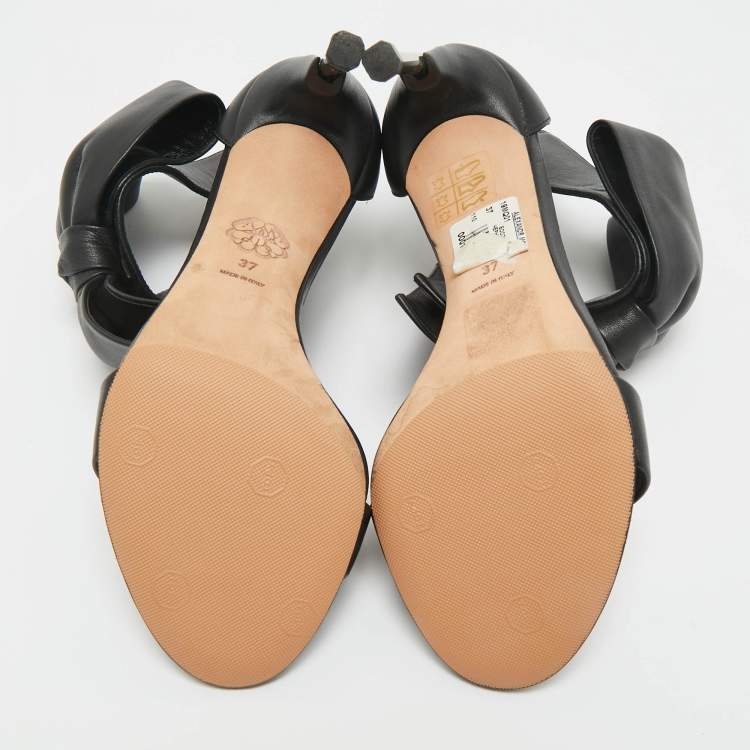 Pre Owned Alexander McQueen Black Leather Bow Detail Sandals Size 37