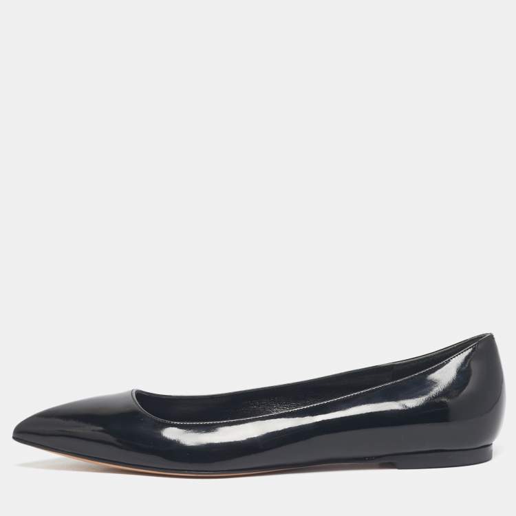 Pre Owned Alexander McQueen Black Patent Leather Pointed Toe Ballet Flats Size 38