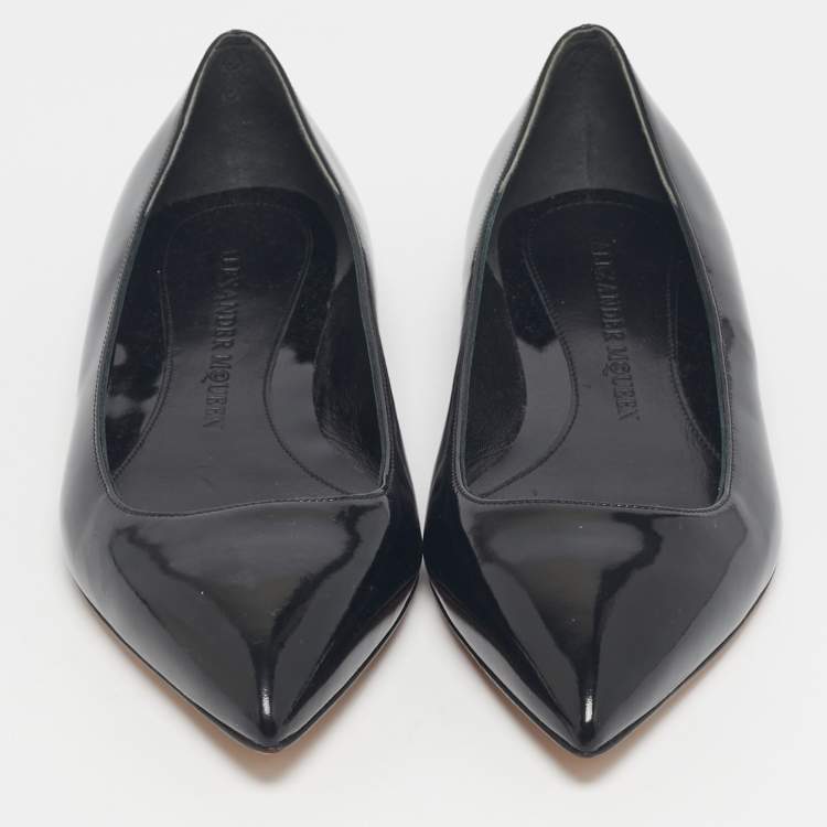 Pre Owned Alexander McQueen Black Patent Leather Pointed Toe Ballet Flats Size 38