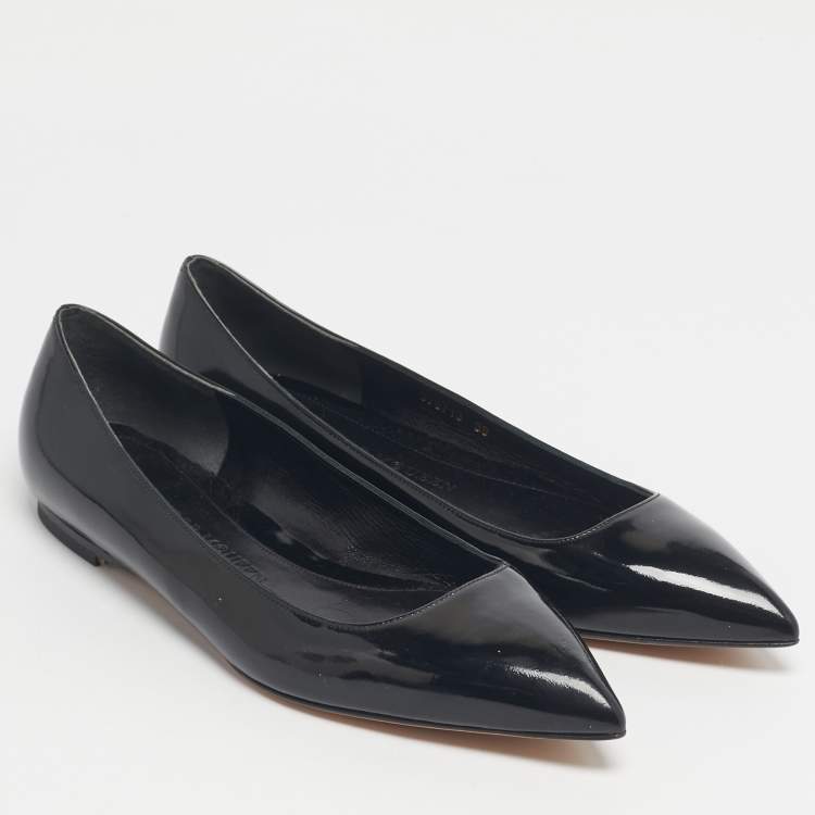 Pre Owned Alexander McQueen Black Patent Leather Pointed Toe Ballet Flats Size 38