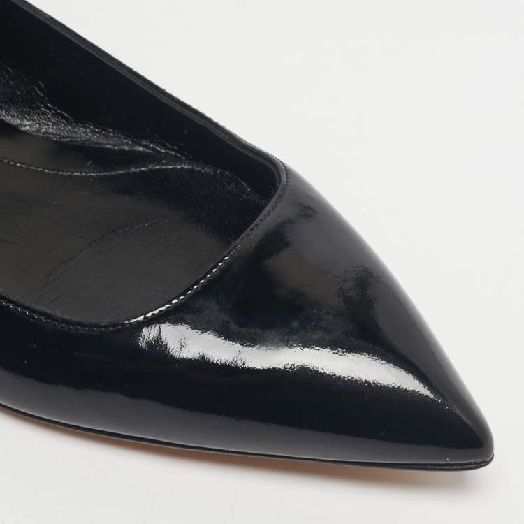 Pre Owned Alexander McQueen Black Patent Leather Pointed Toe Ballet Flats Size 38