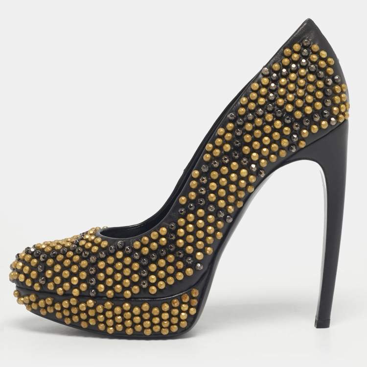 Pre Owned Alexander McQueen Black Studded Leather Platform Pumps Size 40