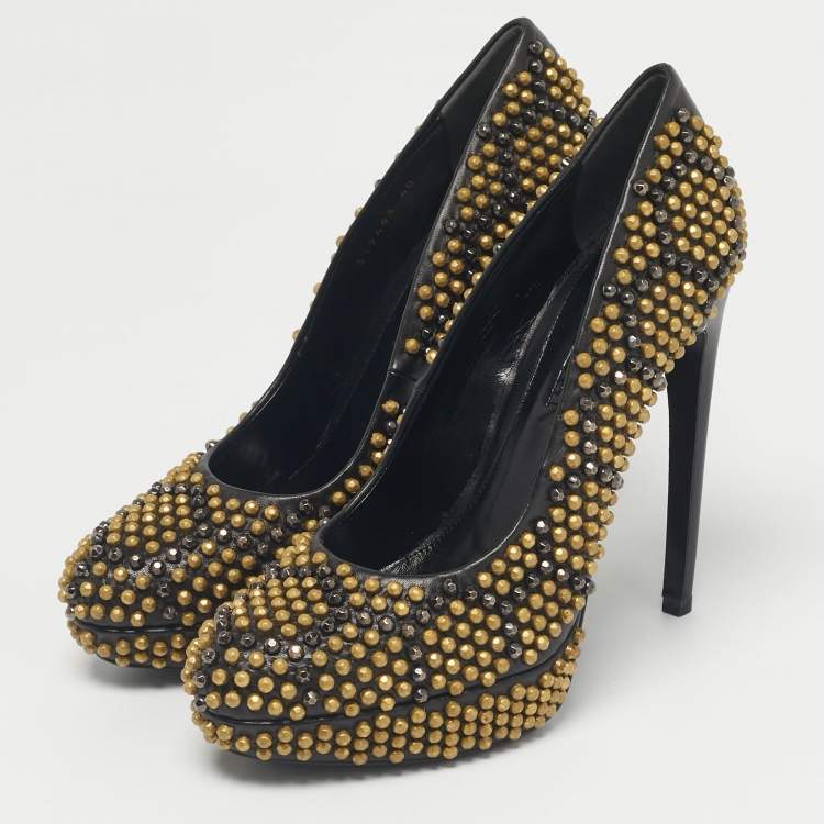 Pre Owned Alexander McQueen Black Studded Leather Platform Pumps Size 40