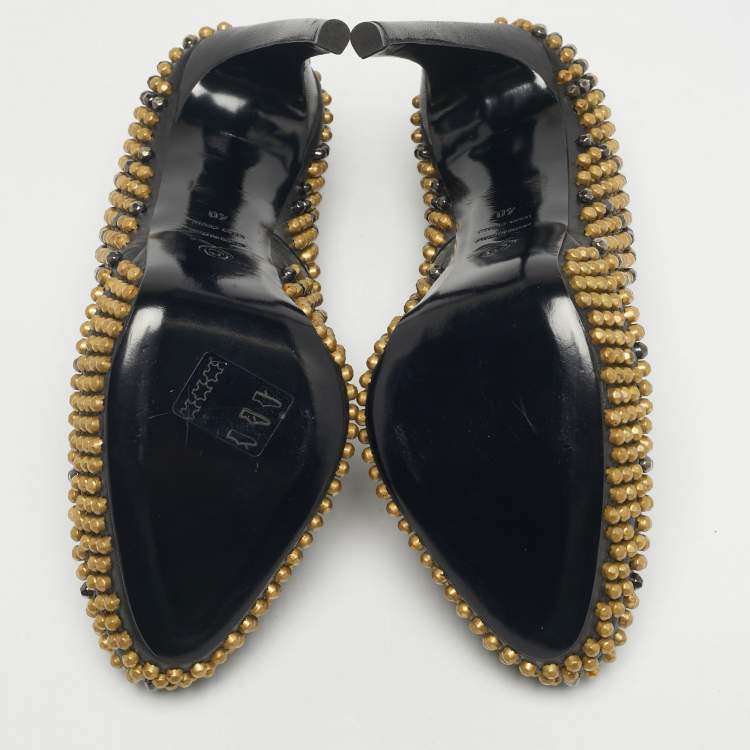 Pre Owned Alexander McQueen Black Studded Leather Platform Pumps Size 40
