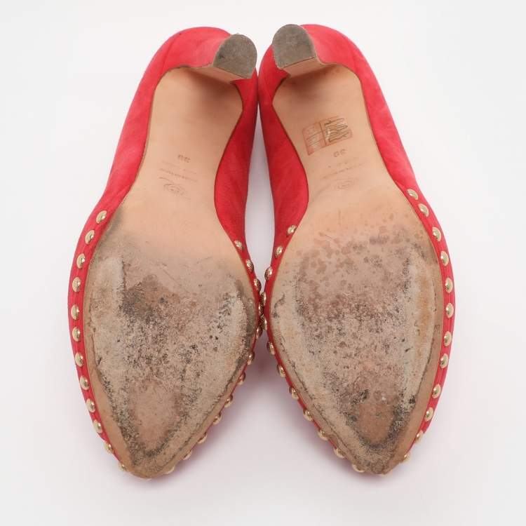 Pre Owned Alexander McQueen Red Suede Skull Peep Toe Pumps Size 39