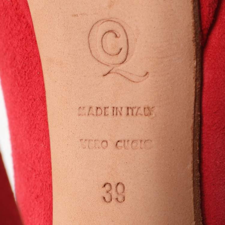 Pre Owned Alexander McQueen Red Suede Skull Peep Toe Pumps Size 39