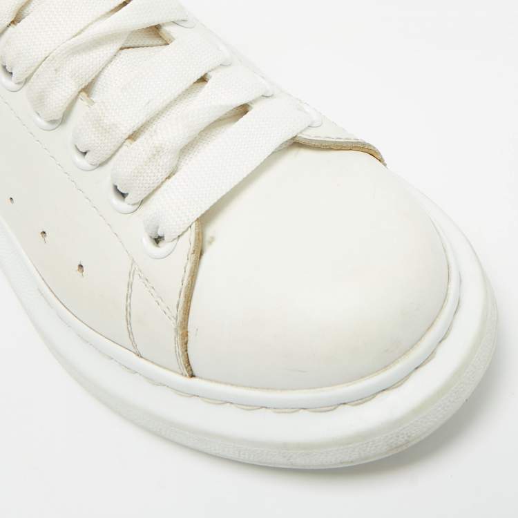 Pre Owned Alexander McQueen White/Metallic Leather Oversized Sneakers Size 38.5