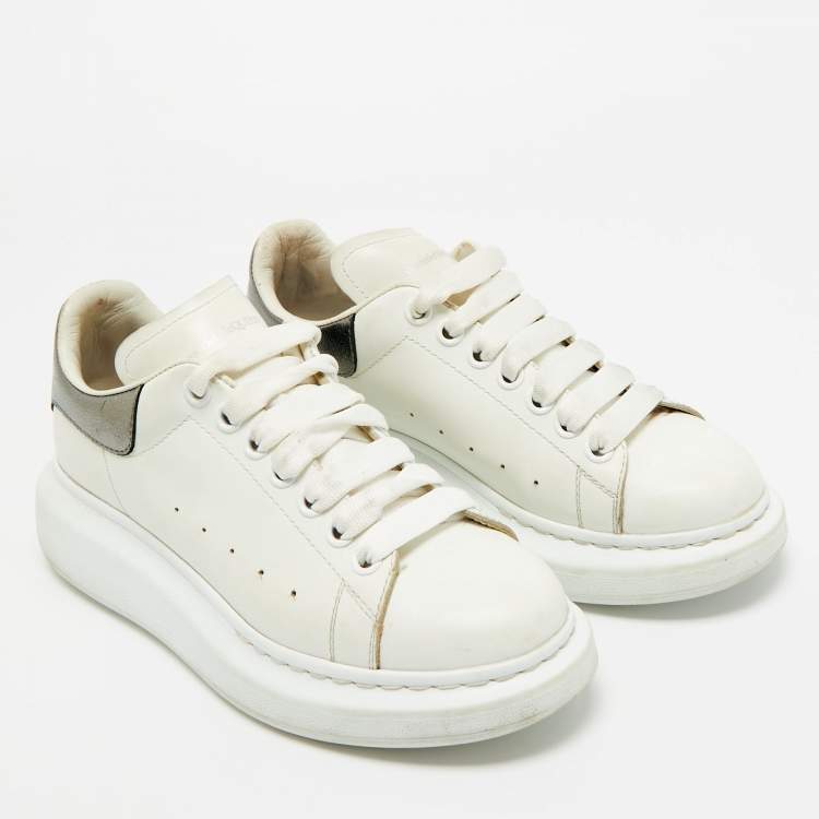 Pre Owned Alexander McQueen White/Metallic Leather Oversized Sneakers Size 38.5