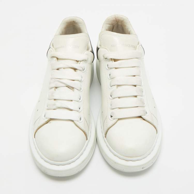 Pre Owned Alexander McQueen White/Metallic Leather Oversized Sneakers Size 38.5
