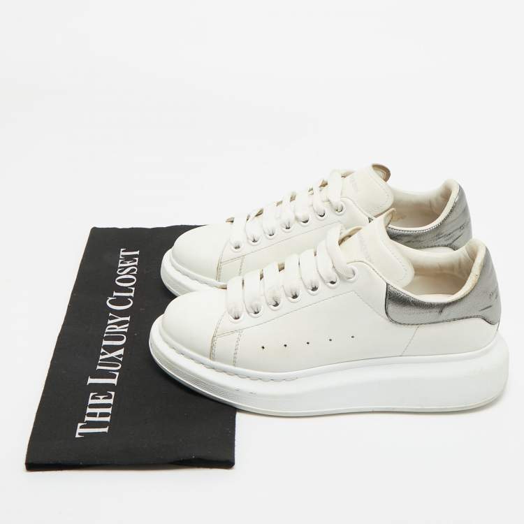 Pre Owned Alexander McQueen White/Metallic Leather Oversized Sneakers Size 38.5
