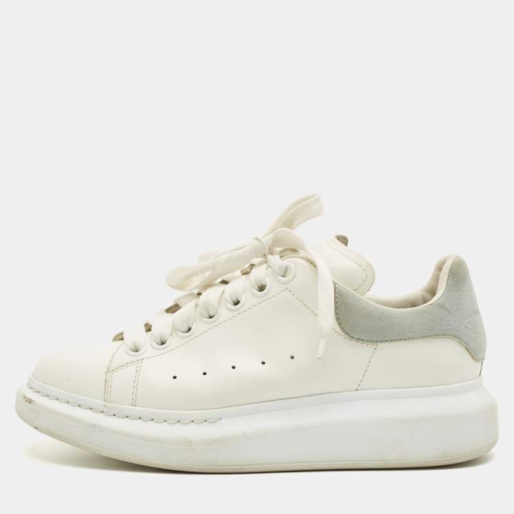 Pre Owned Alexander McQueen White Leather and Suede Oversized Low Top Sneakers Size 37
